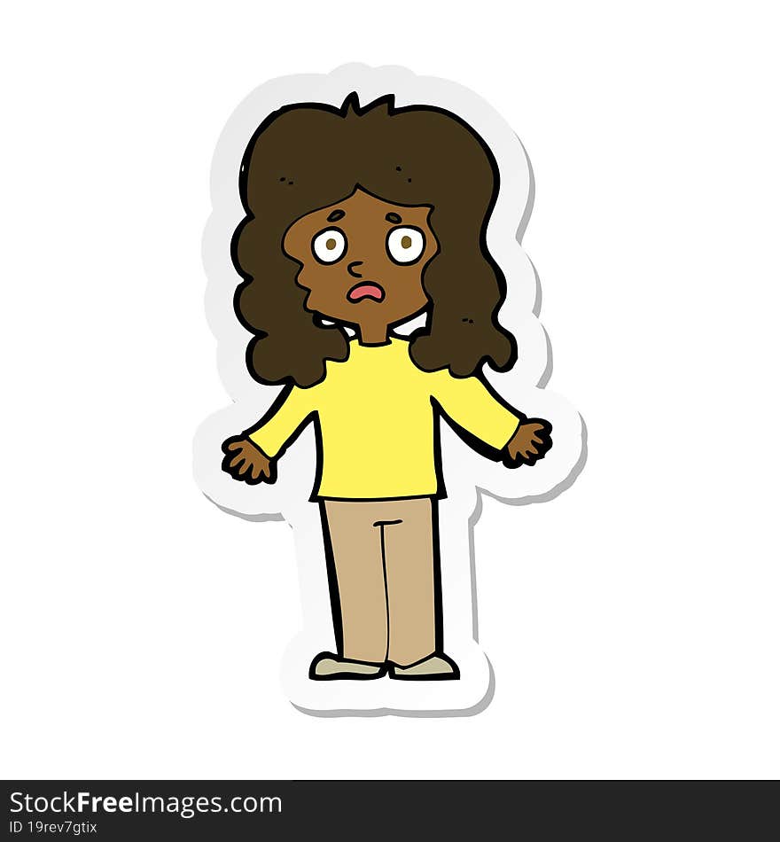 sticker of a cartoon worried woman