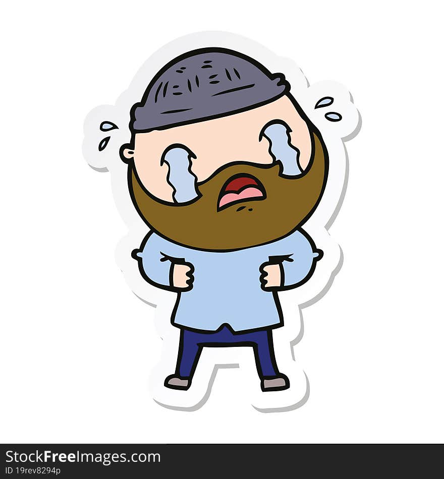 sticker of a cartoon bearded man crying