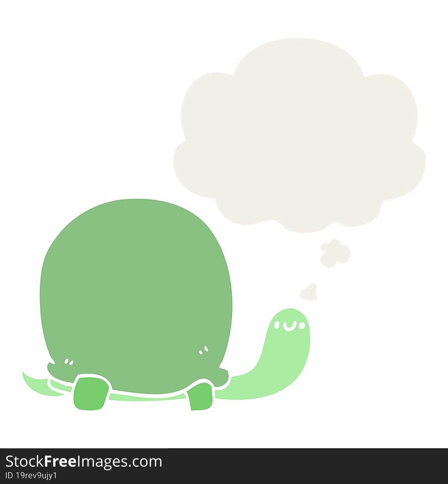 Cute Cartoon Tortoise And Thought Bubble In Retro Style