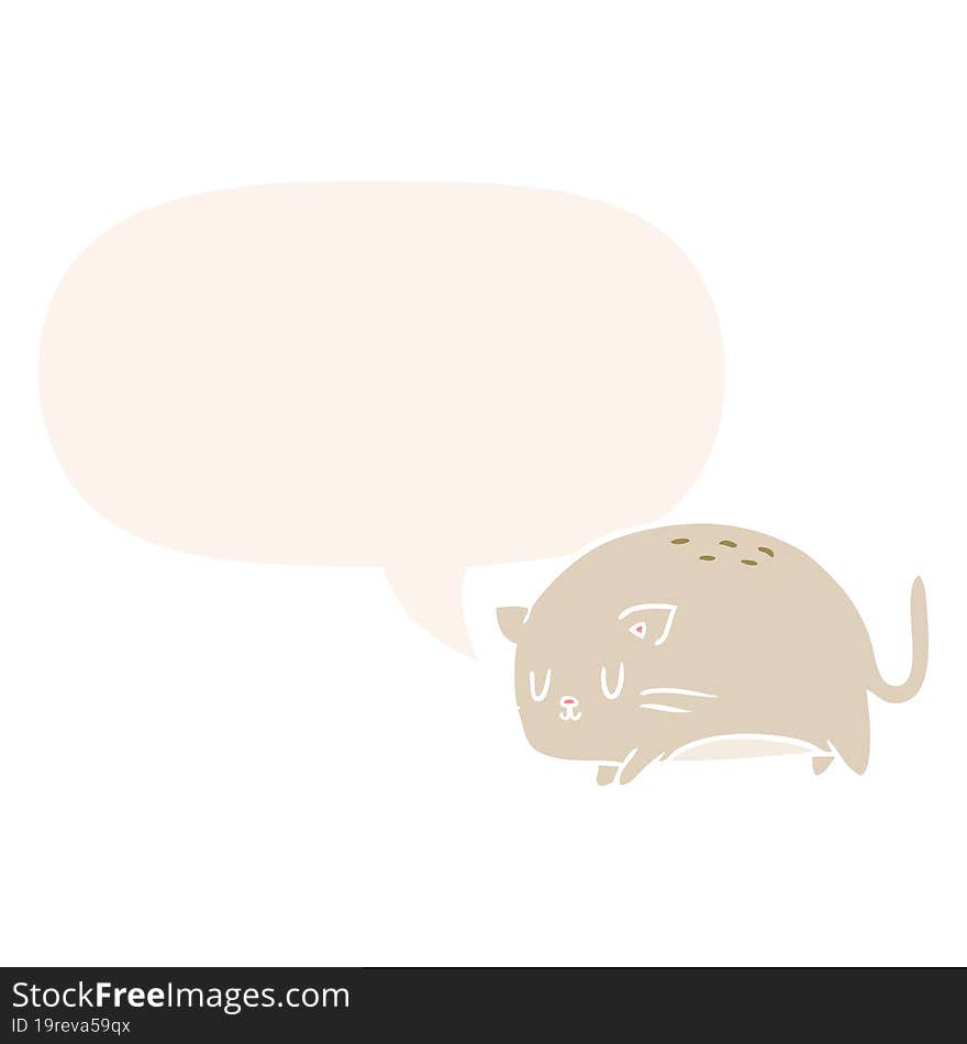 cute fat cartoon cat with speech bubble in retro style