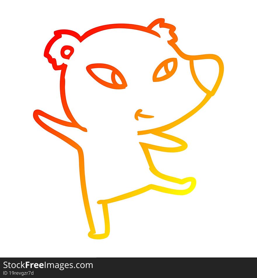 warm gradient line drawing cute cartoon bear dancing