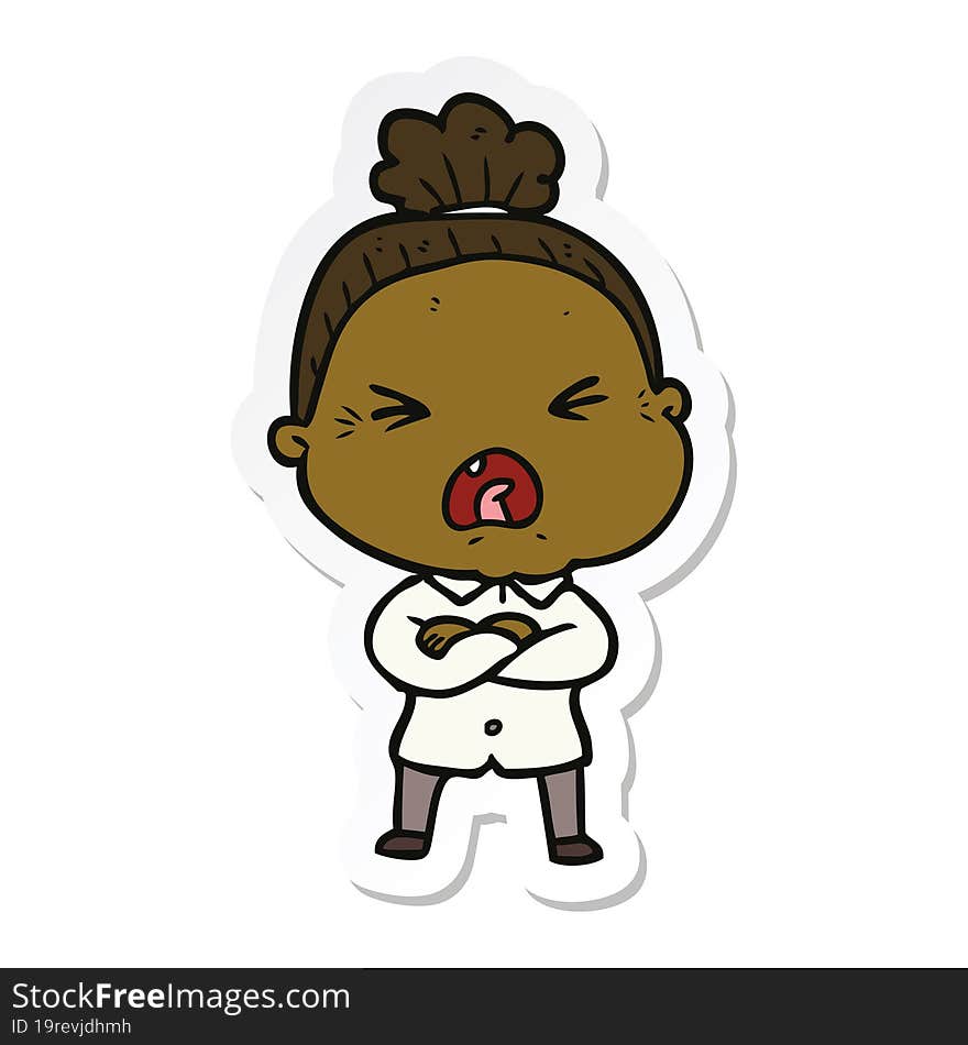 Sticker Of A Cartoon Angry Old Woman