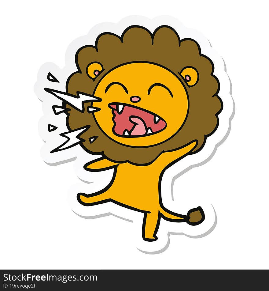 Sticker Of A Cartoon Roaring Lion