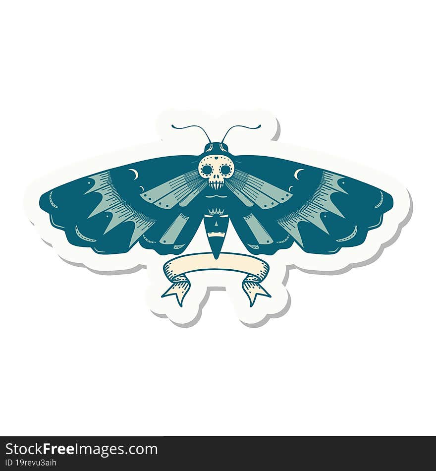 tattoo sticker with banner of a deaths head moth