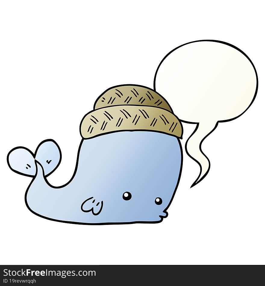 cartoon whale wearing hat and speech bubble in smooth gradient style