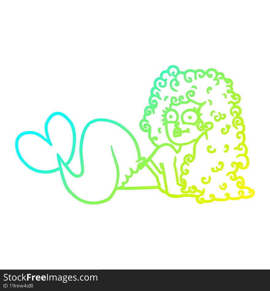 cold gradient line drawing of a cartoon mermaid