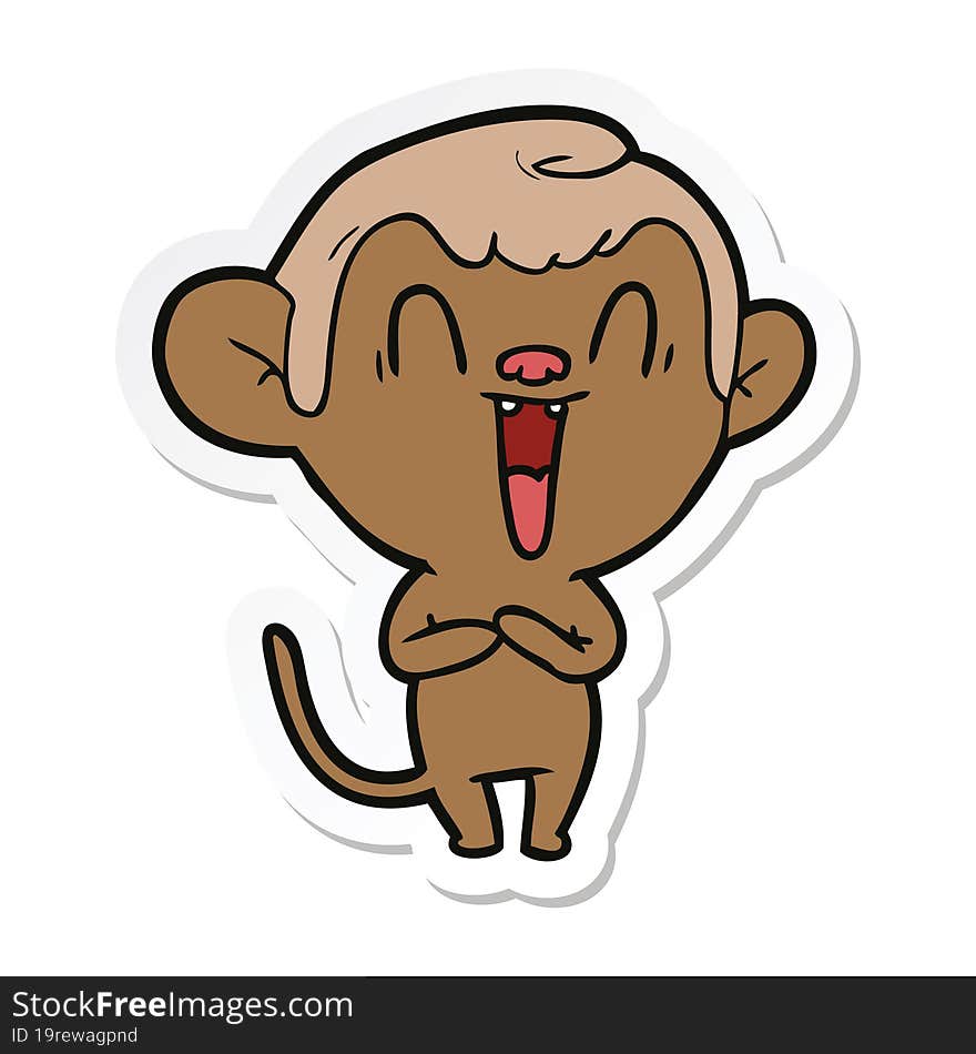 sticker of a cartoon laughing monkey