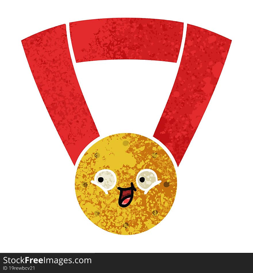 retro illustration style cartoon gold medal