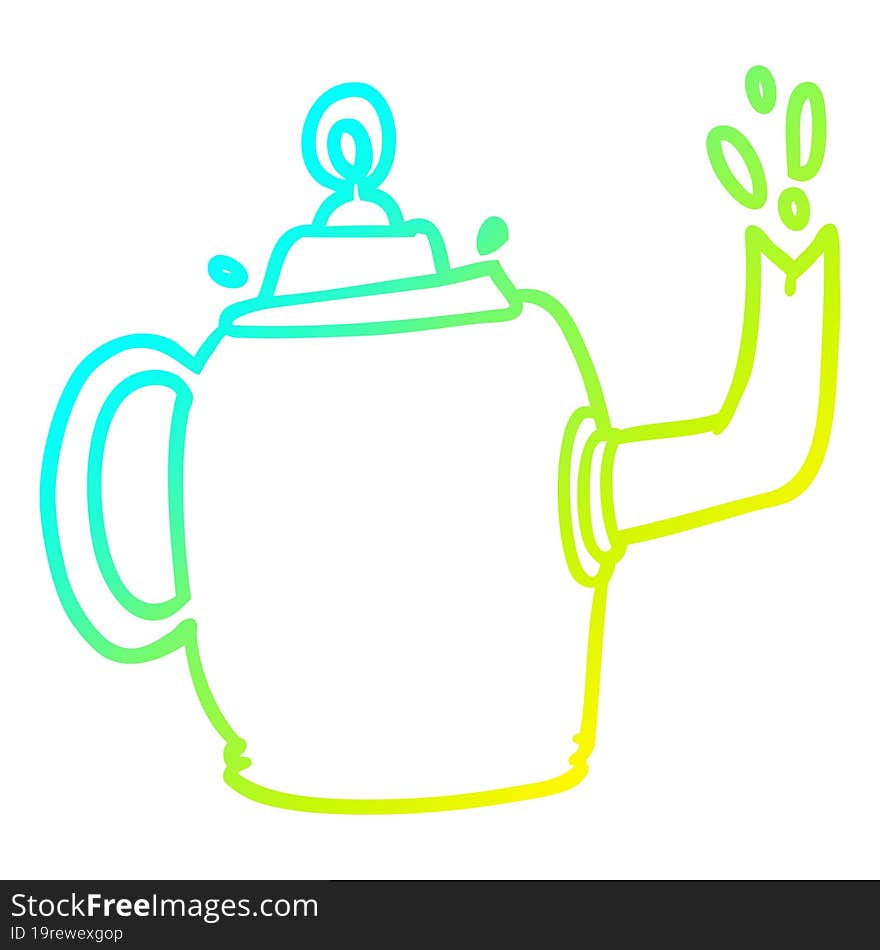 cold gradient line drawing of a old metal kettle