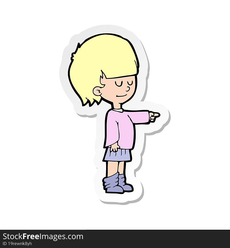 sticker of a cartoon girl pointing