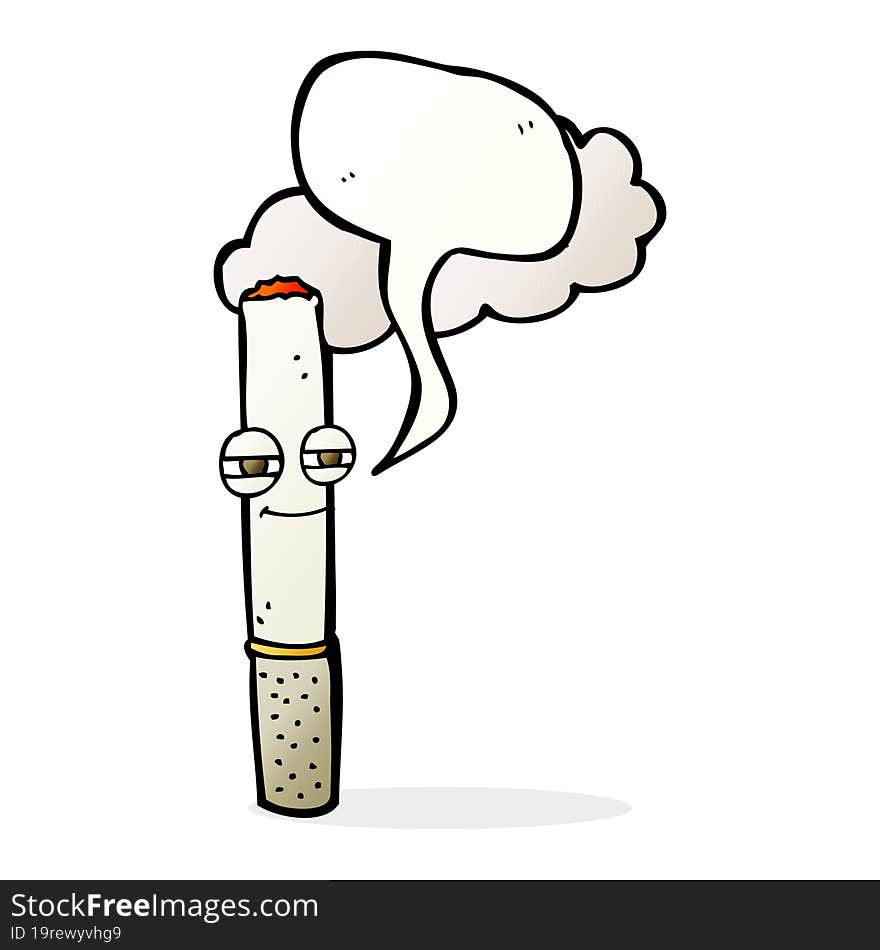 cartoon happy cigarette with speech bubble