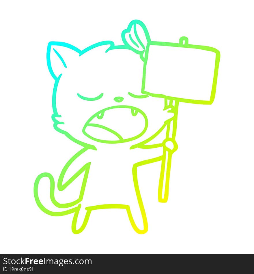 cold gradient line drawing cartoon yawning cat