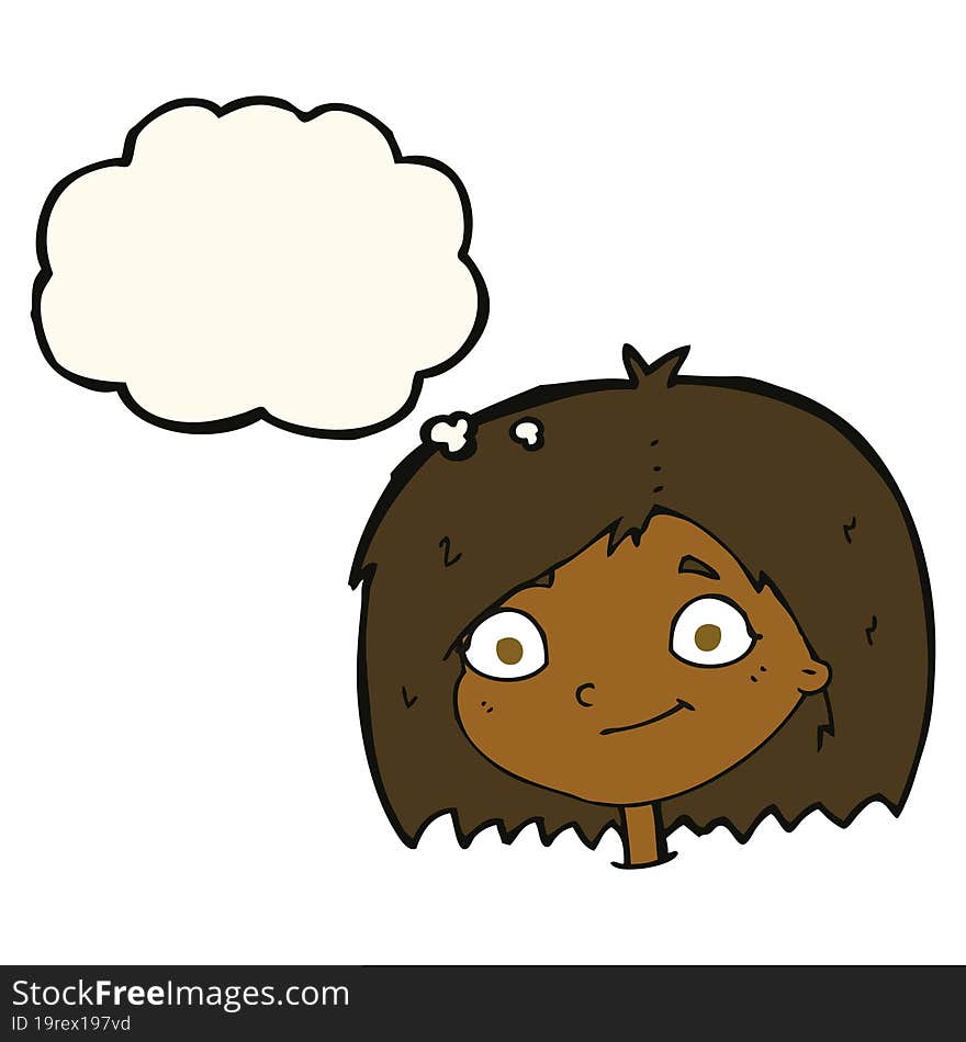 Cartoon Happy Female Face With Thought Bubble