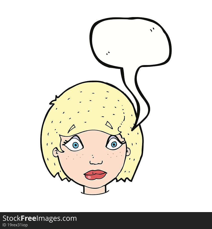 cartoon worried female face with speech bubble