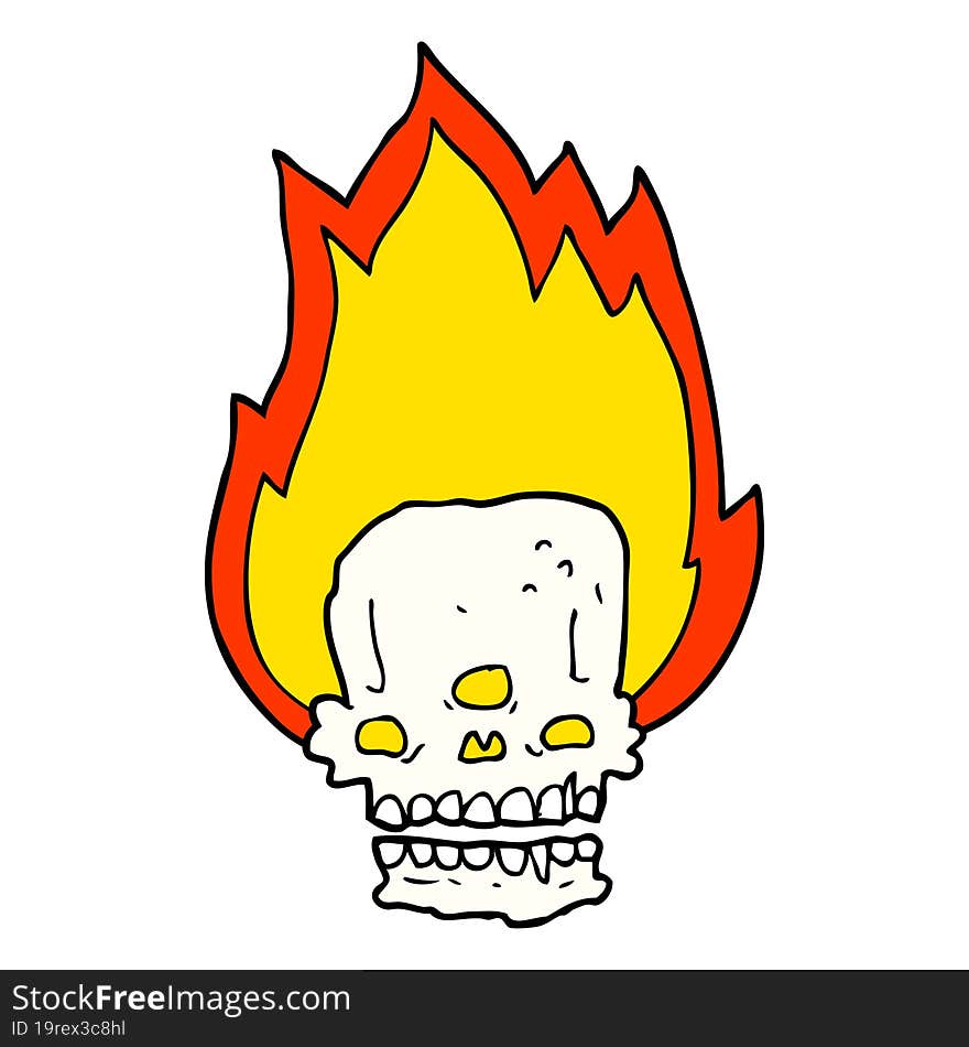 spooky cartoon flaming skull