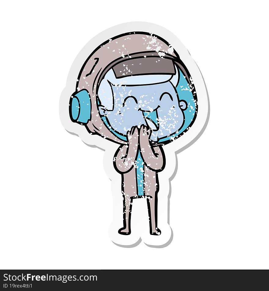 Distressed Sticker Of A Happy Cartoon Astronaut