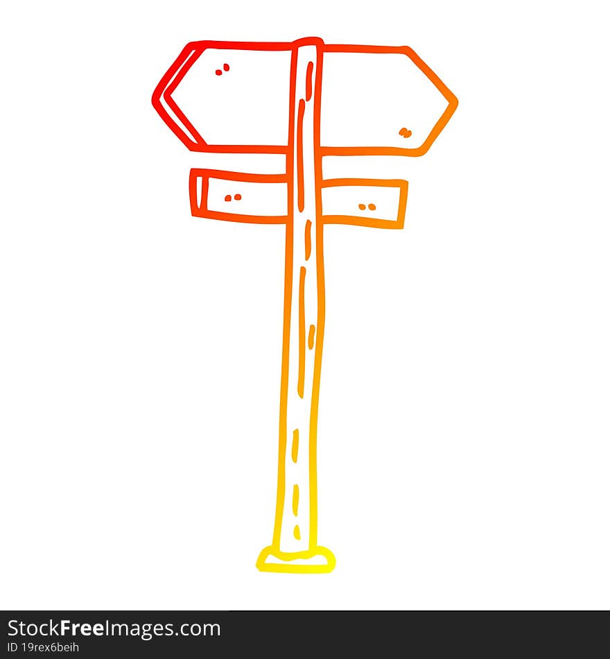 warm gradient line drawing of a cartoon painted direction sign posts