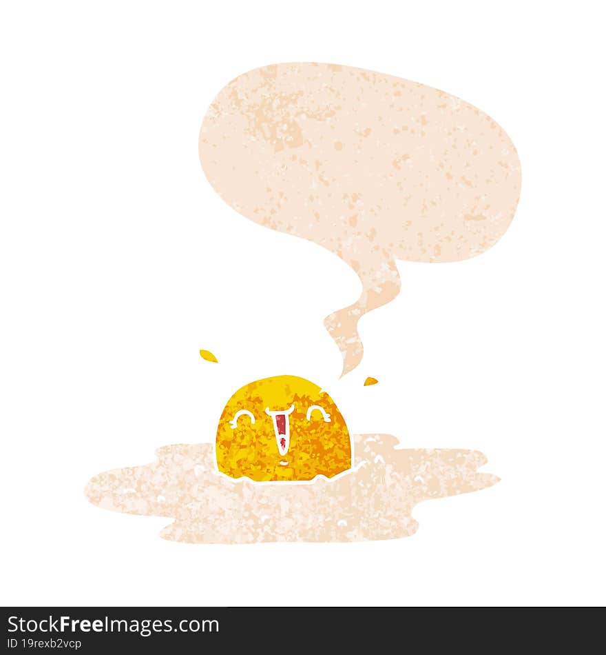 Cartoon Fried Egg And Speech Bubble In Retro Textured Style