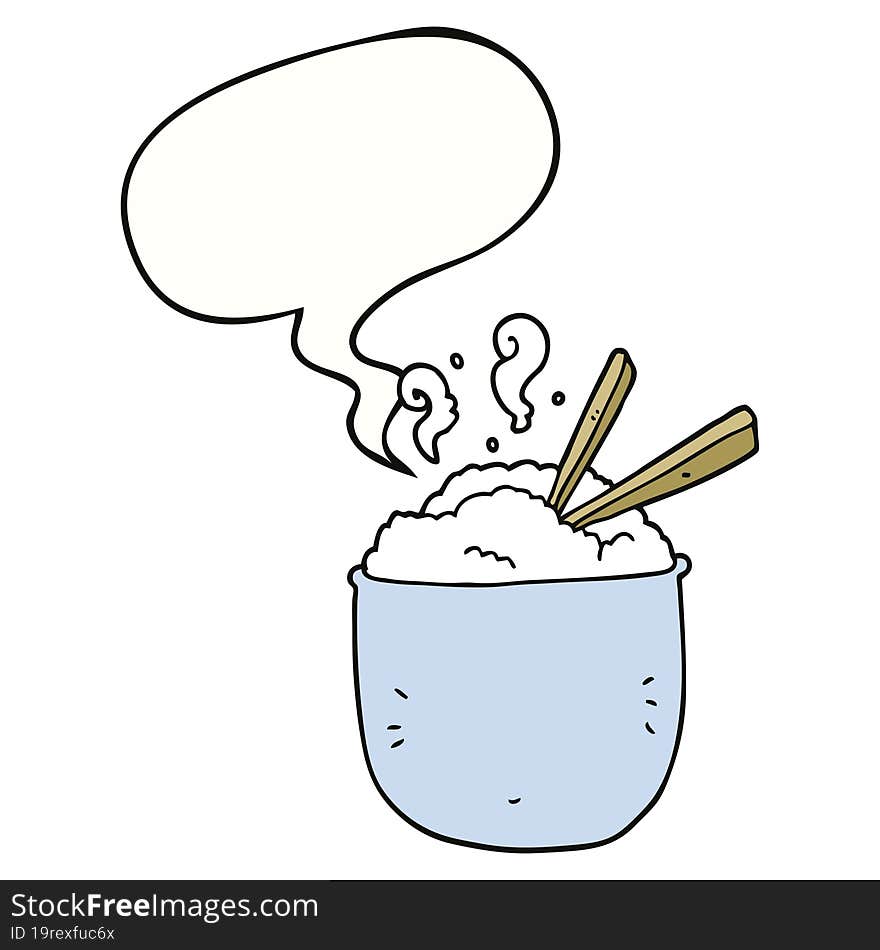 Cartoon Bowl Of Rice And Speech Bubble