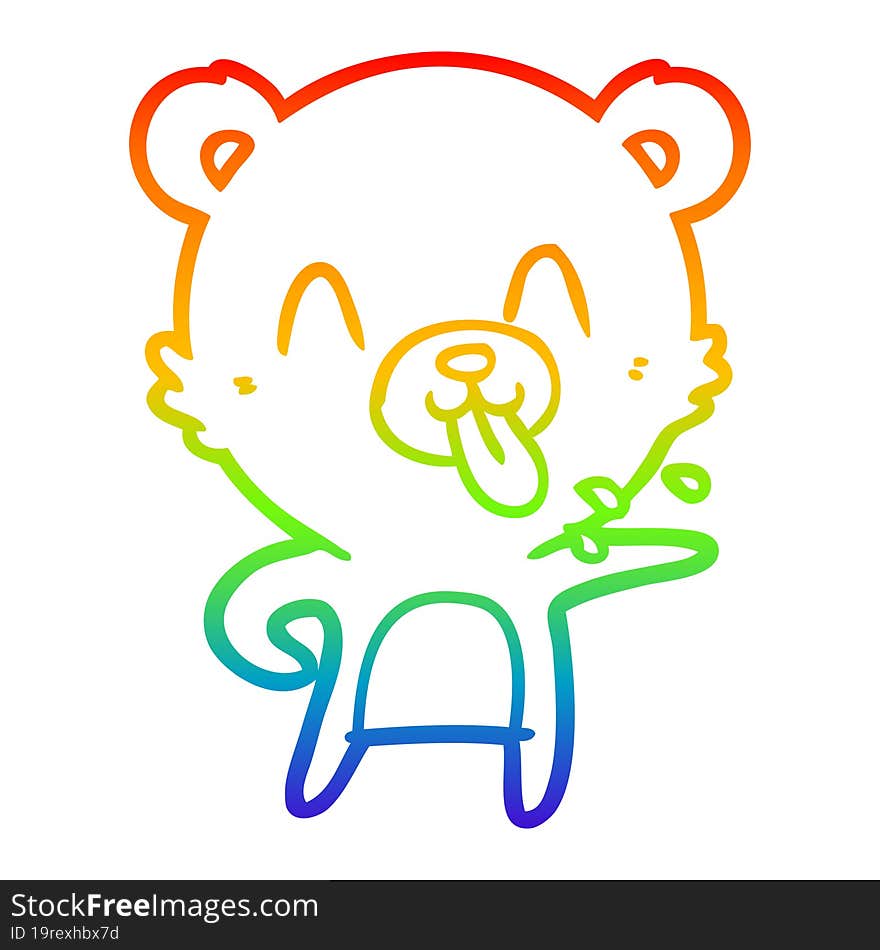 Rainbow Gradient Line Drawing Rude Cartoon Polar Bear Sticking Out Tongue