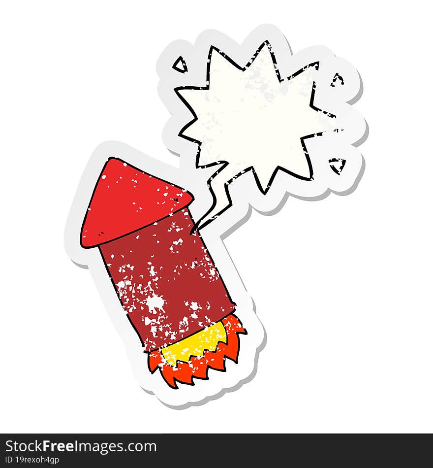 cartoon rocket and speech bubble distressed sticker