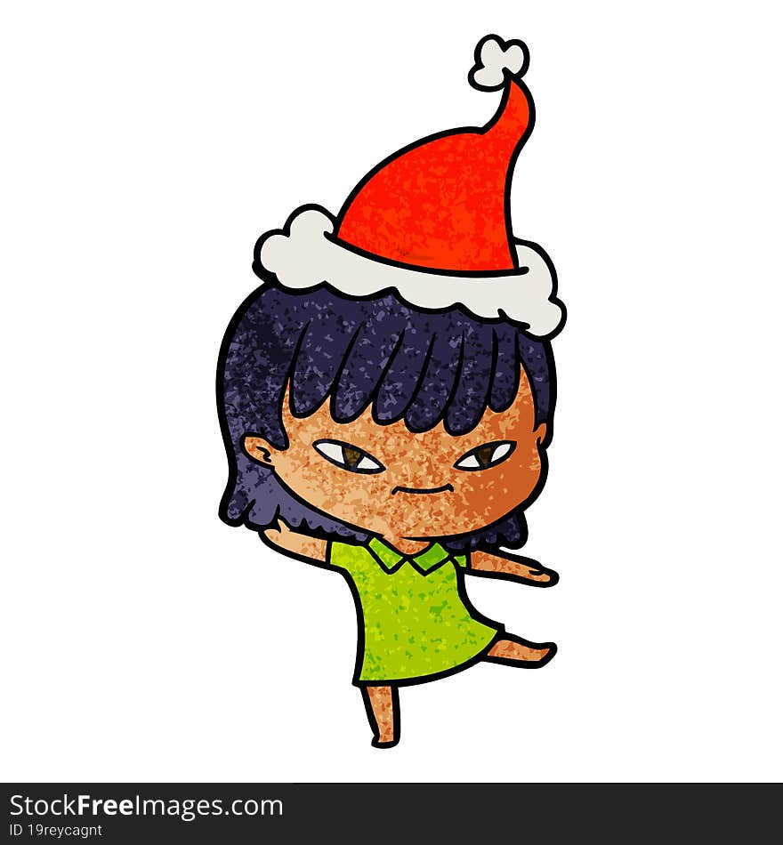 textured cartoon of a woman wearing santa hat