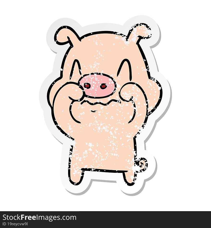 distressed sticker of a nervous cartoon pig