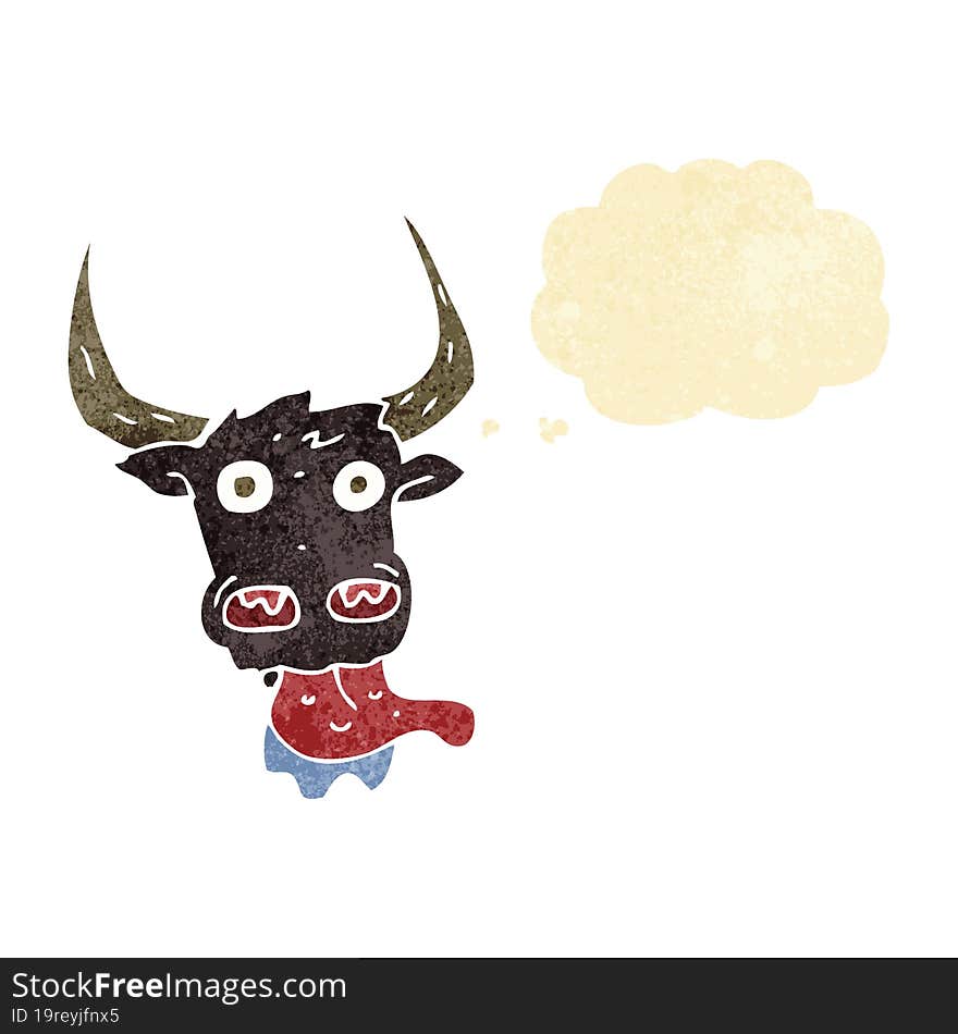 cartoon cow face with thought bubble