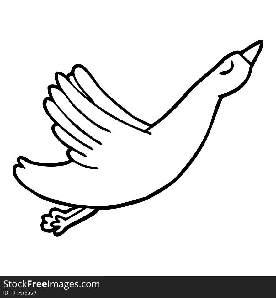 Line Drawing Cartoon Flying Goose