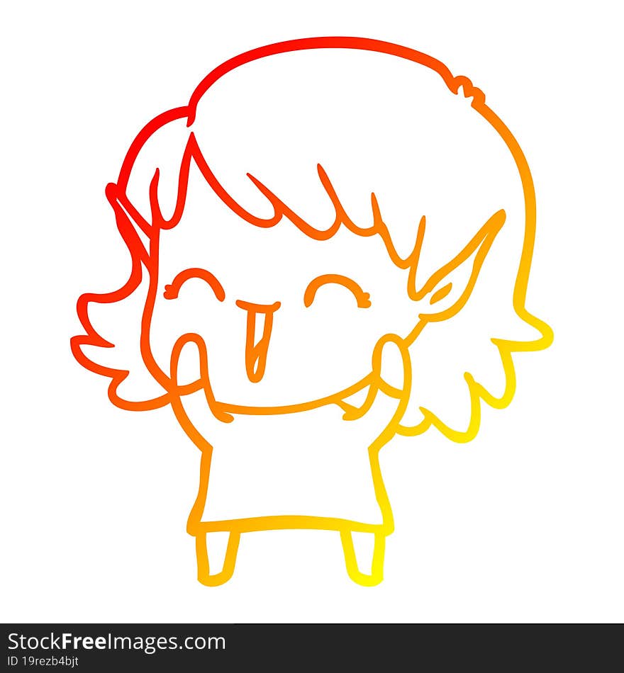 warm gradient line drawing of a cartoon elf girl