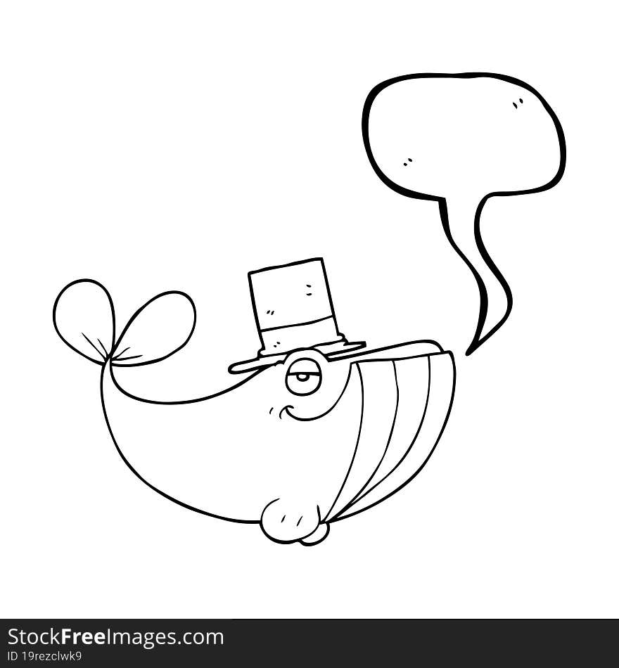 speech bubble cartoon whale wearing top hat