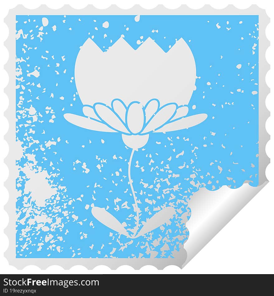 distressed square peeling sticker symbol of a flower