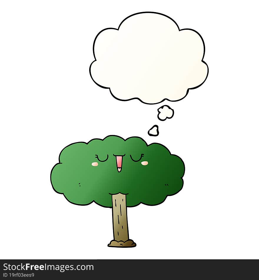 cartoon tree and thought bubble in smooth gradient style