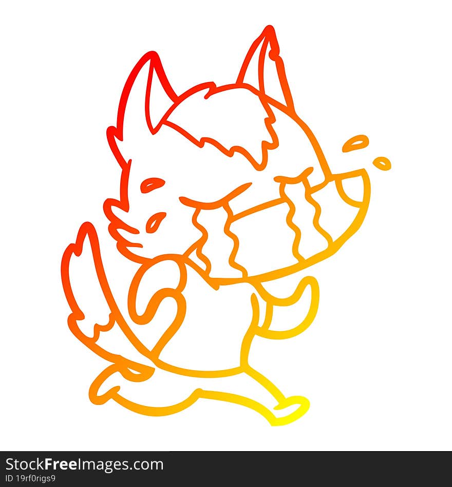 warm gradient line drawing cartoon crying wolf running away