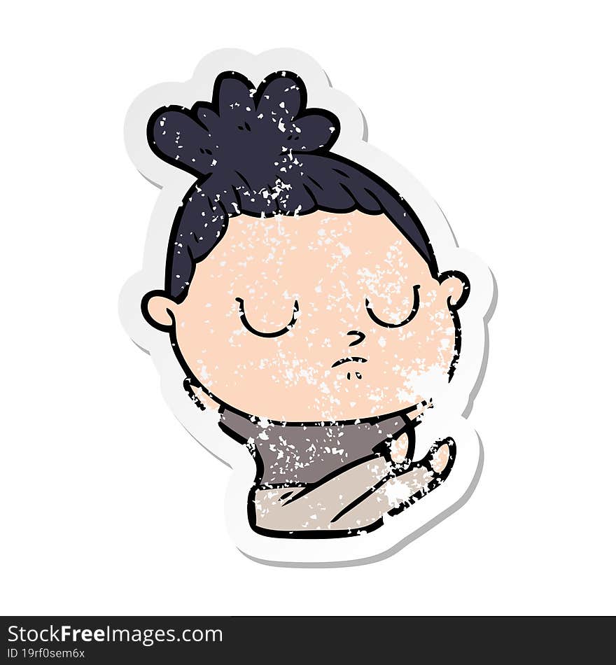 distressed sticker of a cartoon calm woman