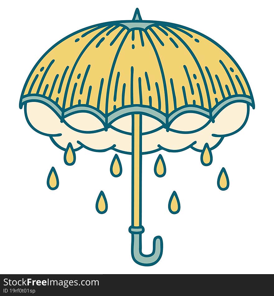 Tattoo Style Icon Of An Umbrella And Storm Cloud