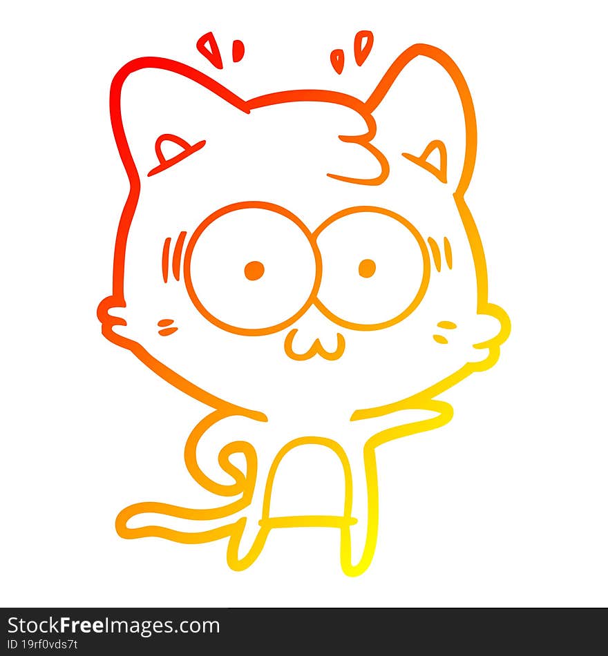 warm gradient line drawing of a cartoon surprised cat