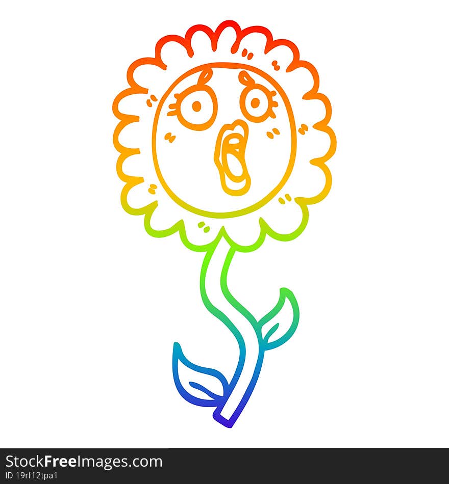 rainbow gradient line drawing cartoon shocked sunflower