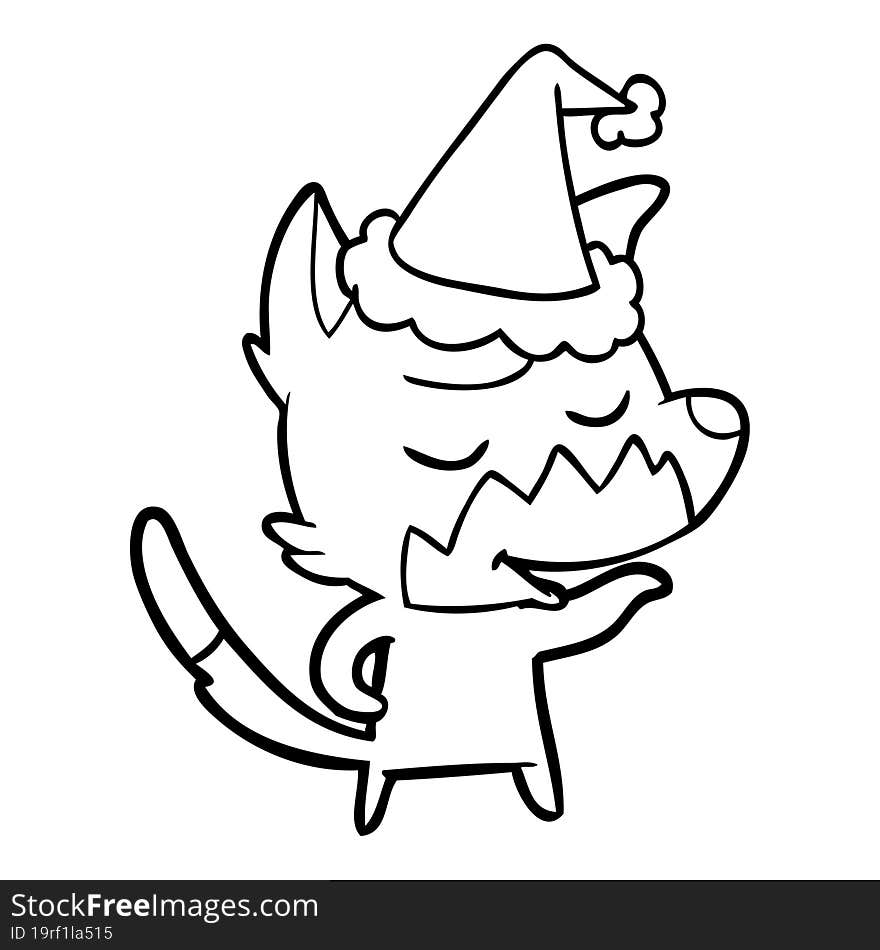 friendly line drawing of a fox wearing santa hat