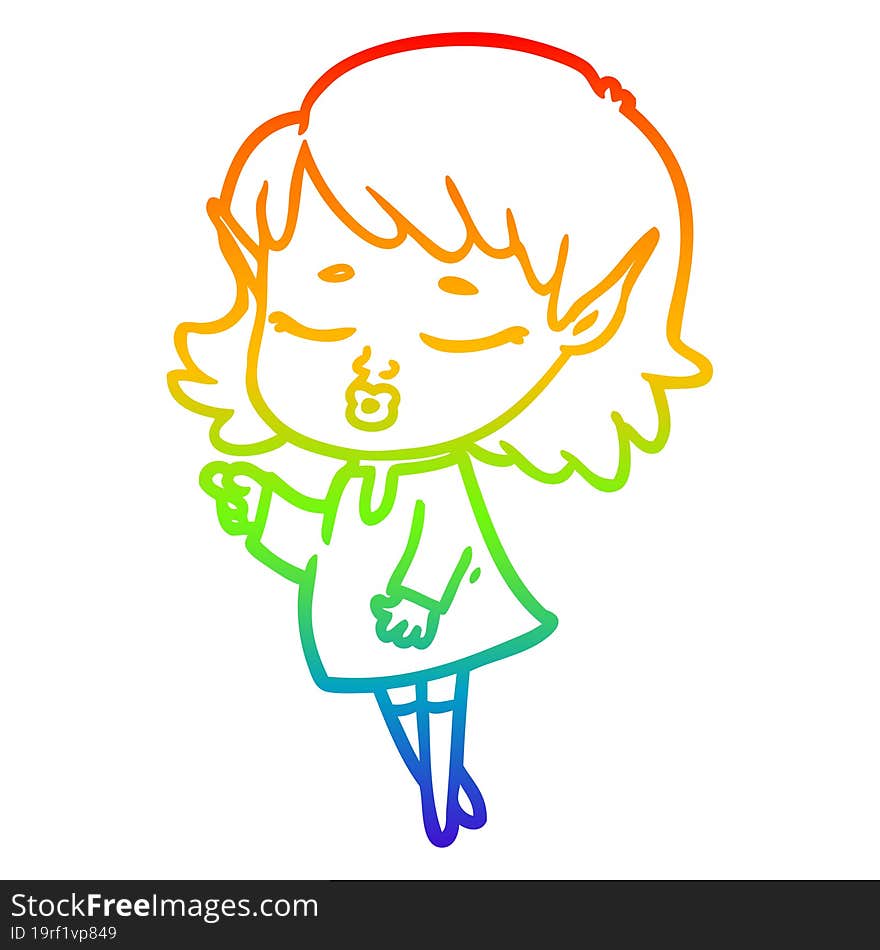 rainbow gradient line drawing of a pretty cartoon elf girl