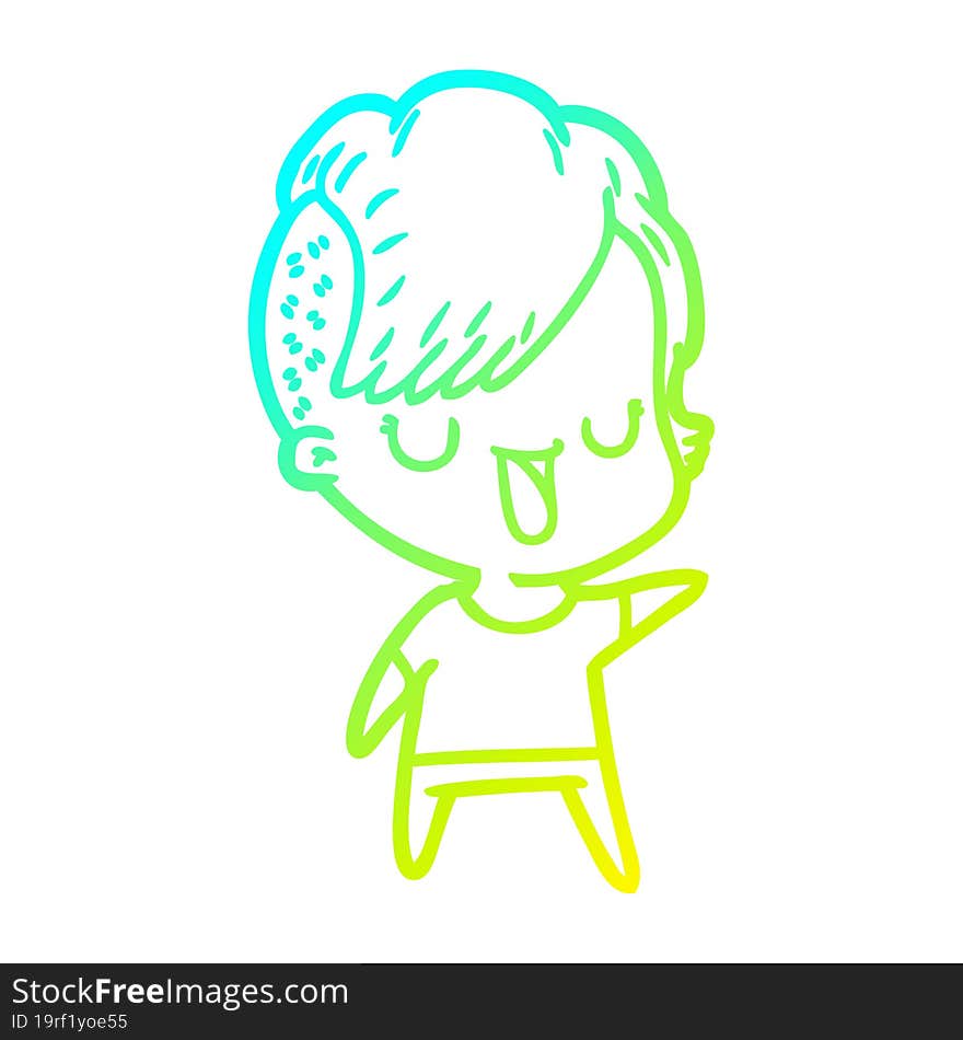 cold gradient line drawing cute cartoon girl with hipster haircut