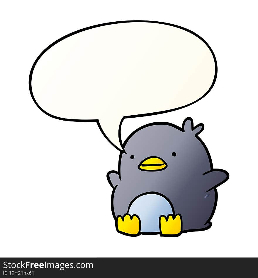 cute cartoon penguin and speech bubble in smooth gradient style