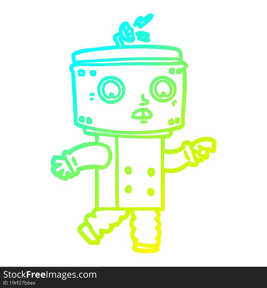 cold gradient line drawing cartoon robot pointing