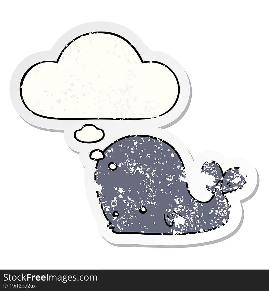 cartoon whale and thought bubble as a distressed worn sticker