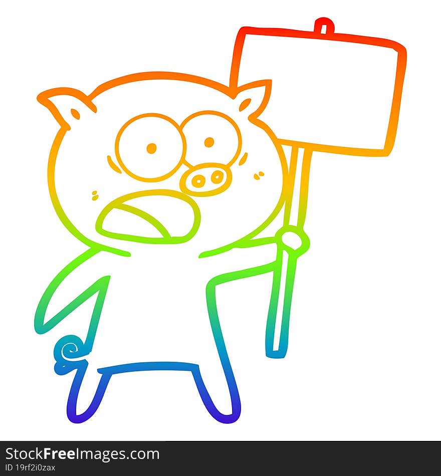 rainbow gradient line drawing cartoon pig protesting