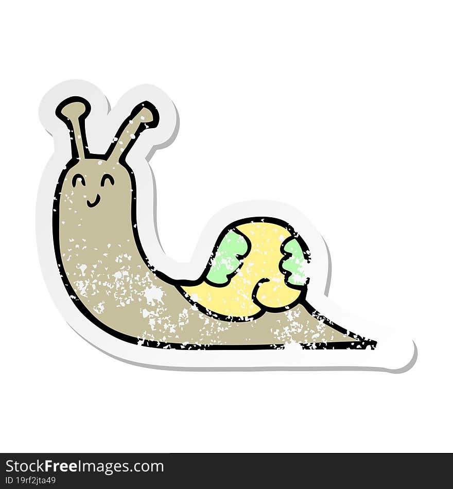 distressed sticker of a cute cartoon snail