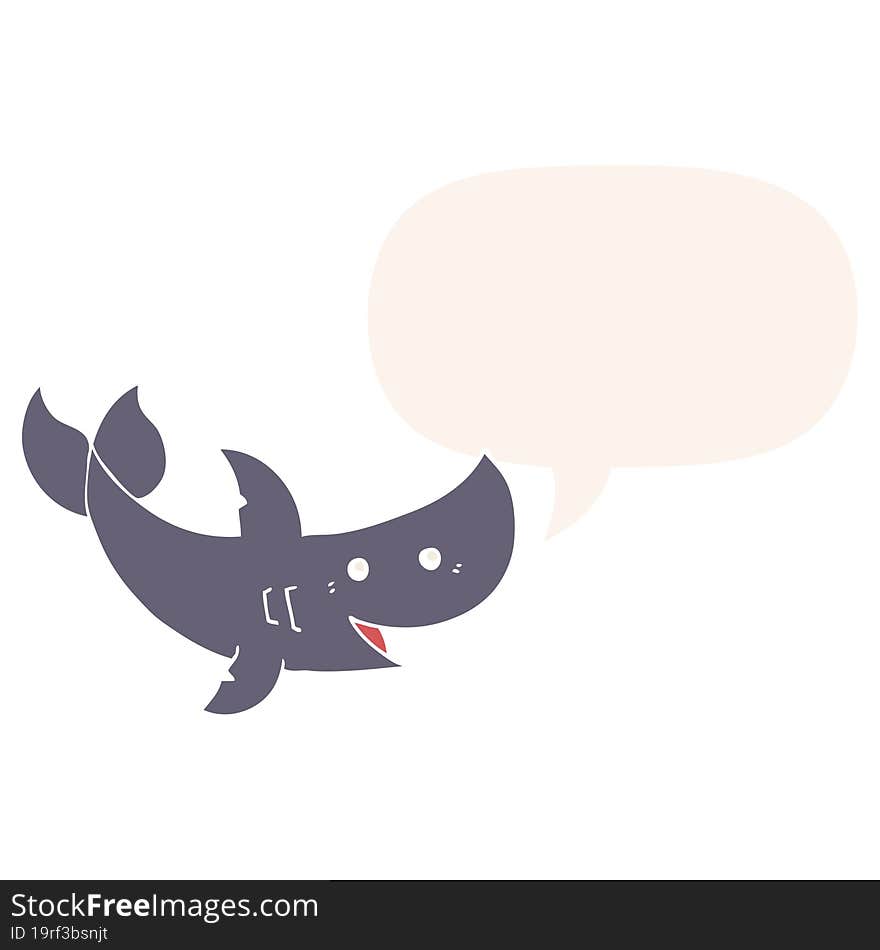 cartoon shark and speech bubble in retro style