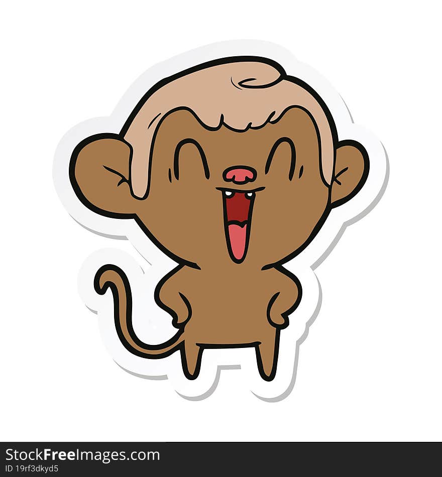 Sticker Of A Cartoon Laughing Monkey