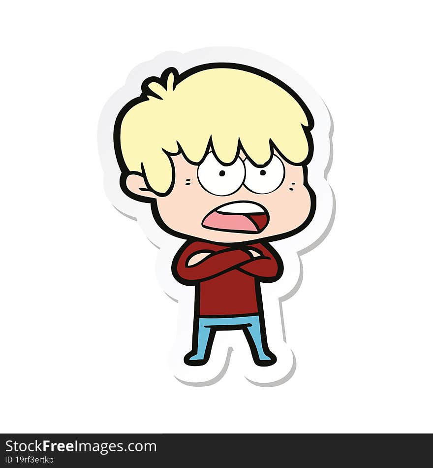 Sticker Of A Worried Cartoon Boy