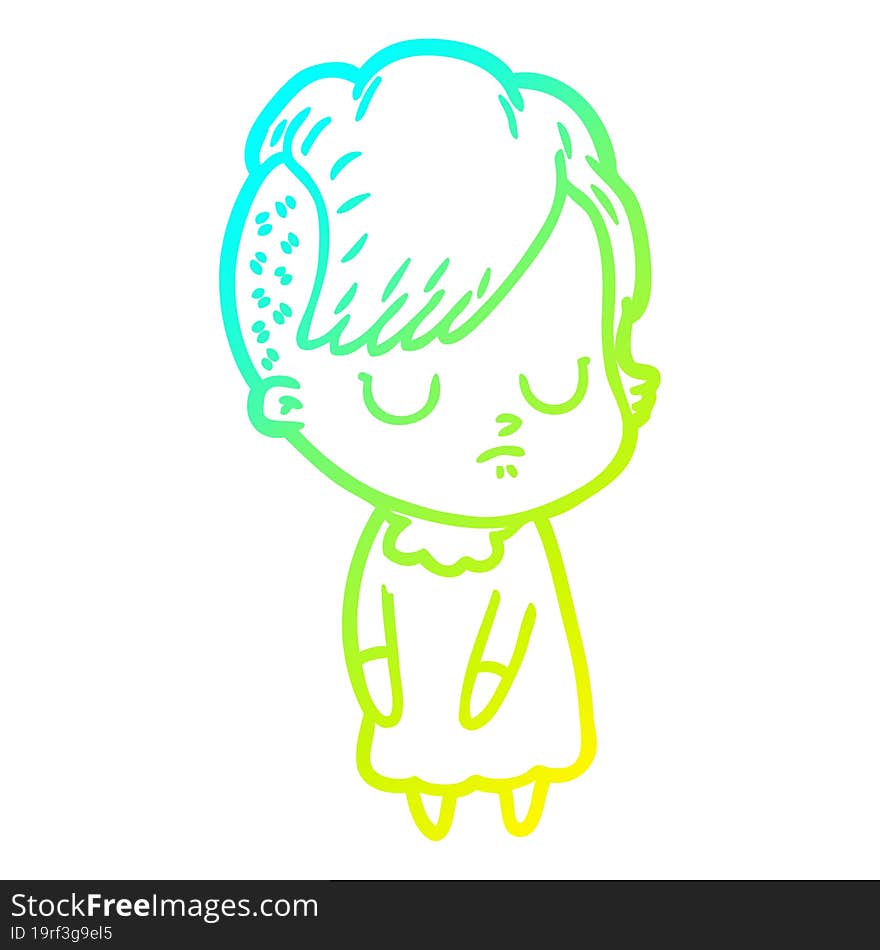 cold gradient line drawing of a cartoon woman